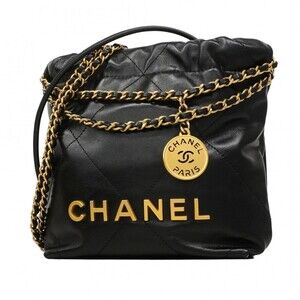 Chanel handbag, chain shoulder bag, 22 calfskin, black, 2-way bag for women